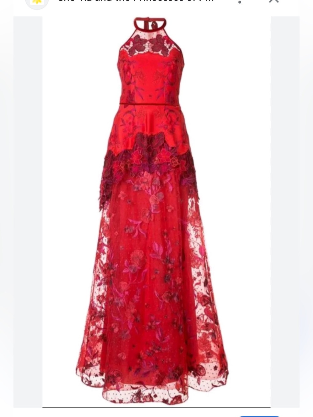 Marchesa Notte Vibrant Red Embroidered Evening Dress